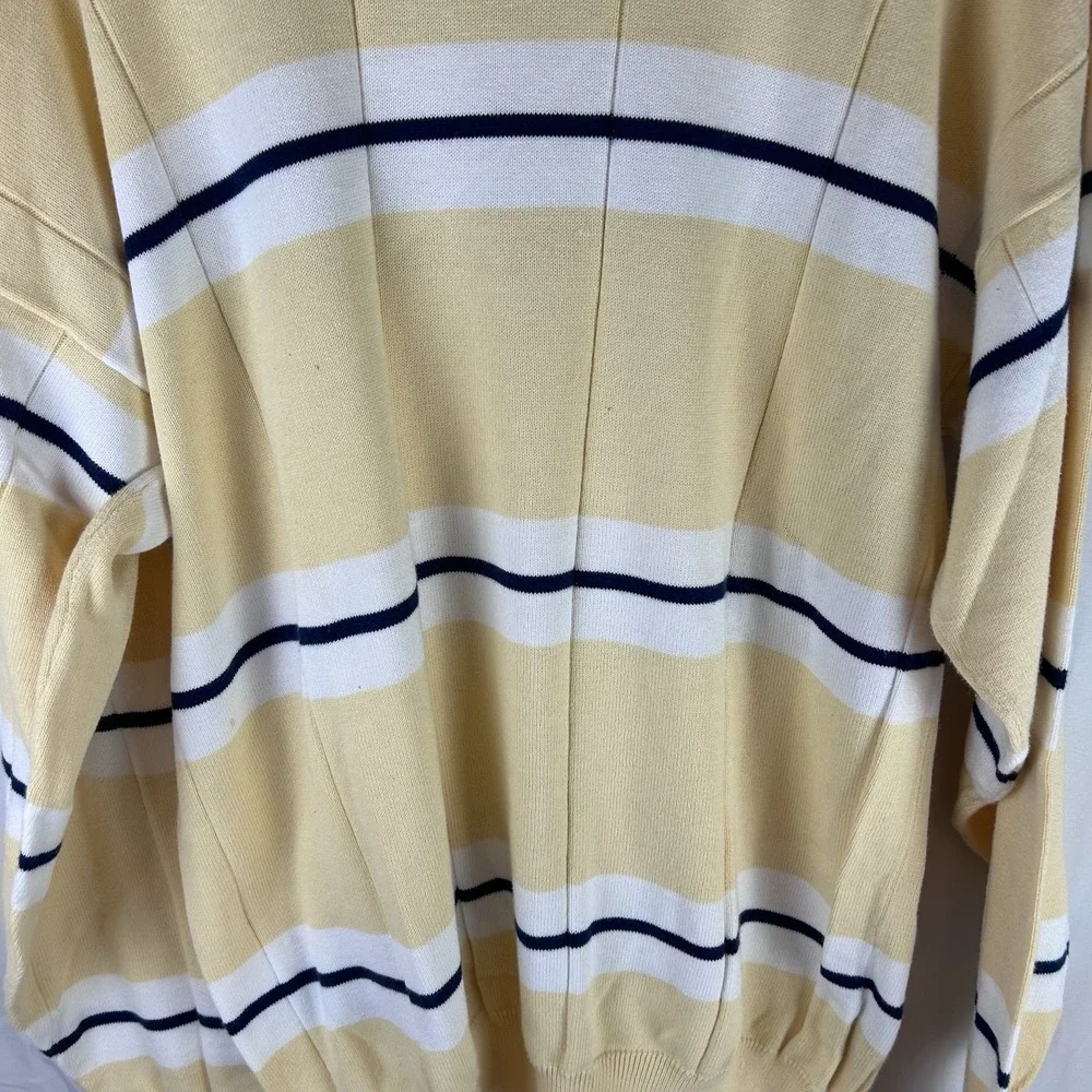 VTG 90s Eddie Bauer Striped Sweater Yellow Color Block Men's Size Large Tall - Picture 2 of 8